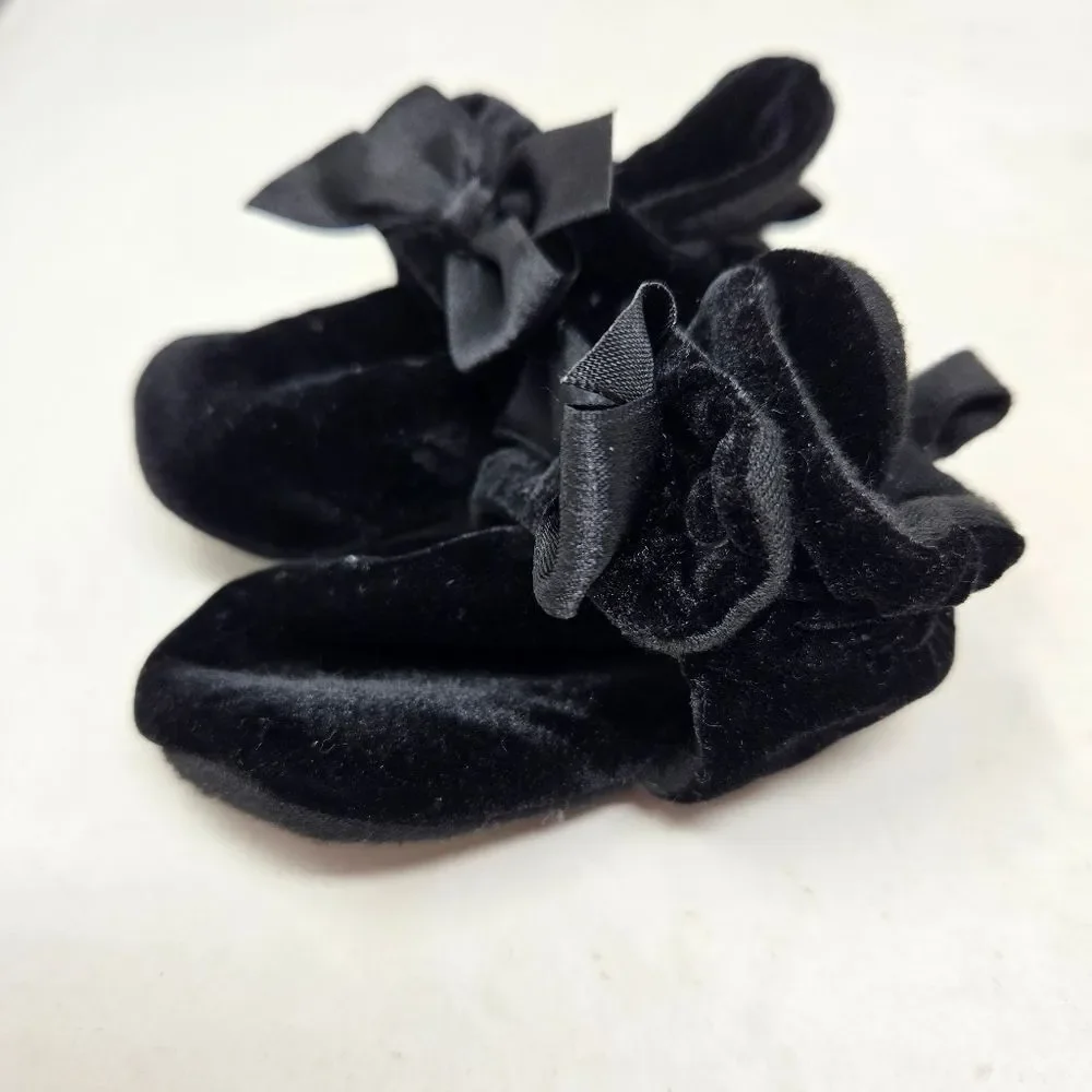 ROBEEZ Elegant Black Velvet Bow Baby Shoes Slippers 0-3‎ Months